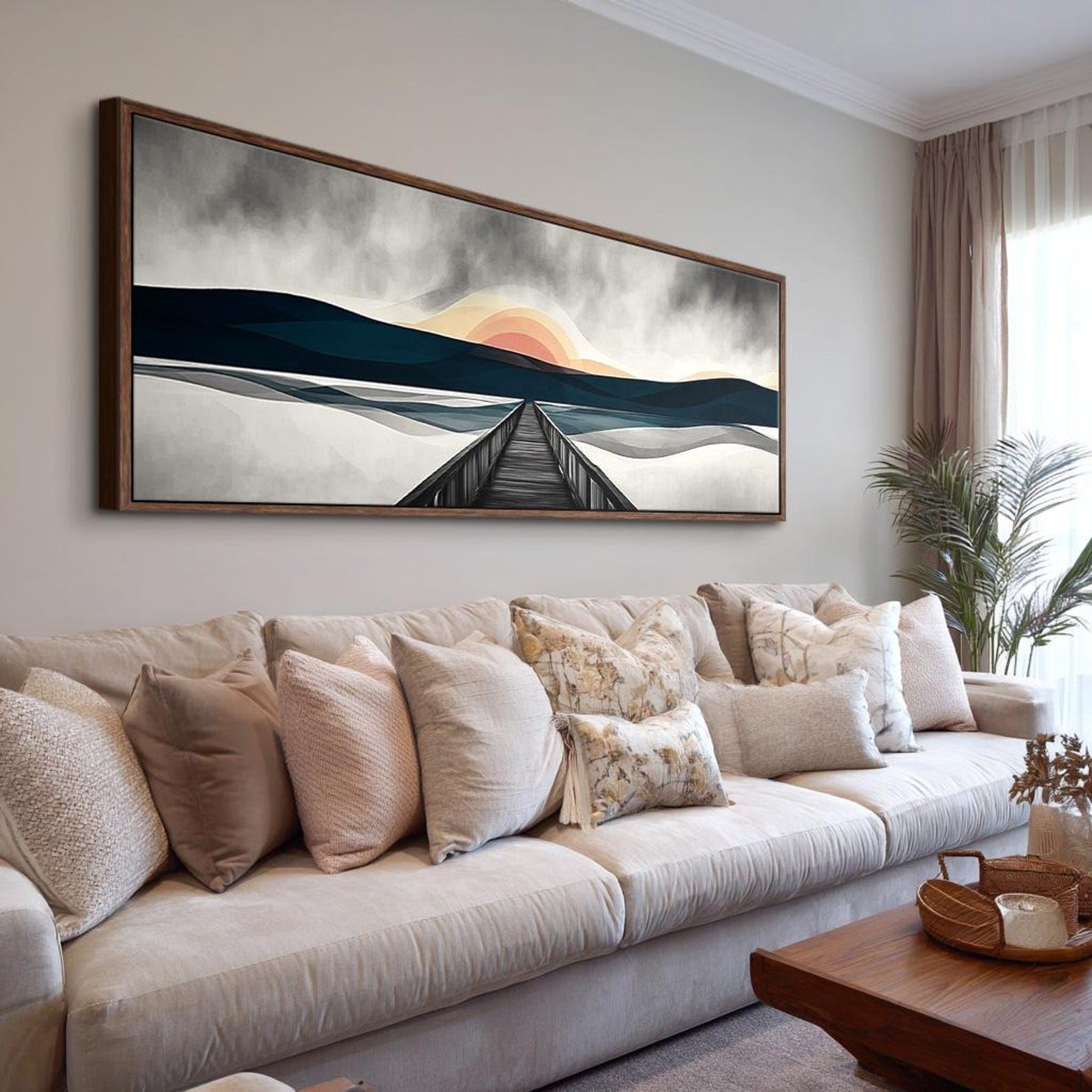 YUSUZHU Quadro astratto con tramonto ad arco, tela orizzontale lunga e stretta, stampa poster con tramonto ampio per la decorazione di casa, ufficio o corridoio (35x105 cm/senza cornice)