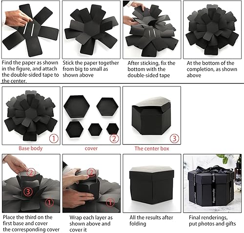 Miniatura 8 de JASREE Caja de regalo de explosión, 18.5 pulgadas, álbum de fotos de memoria de amor, caja de regalo sorpresa explosiva, caja de amor sorpresa para