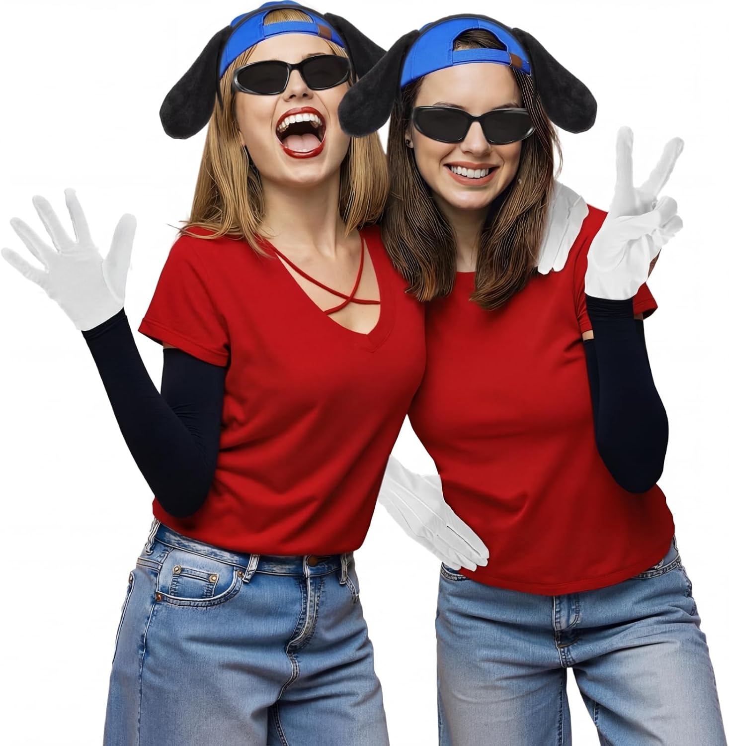 8 Pcs Halloween Black Dog Costume Cartoon Character Costume Hat Ear Headband Glove Sunglass for Adults Cosplay Party