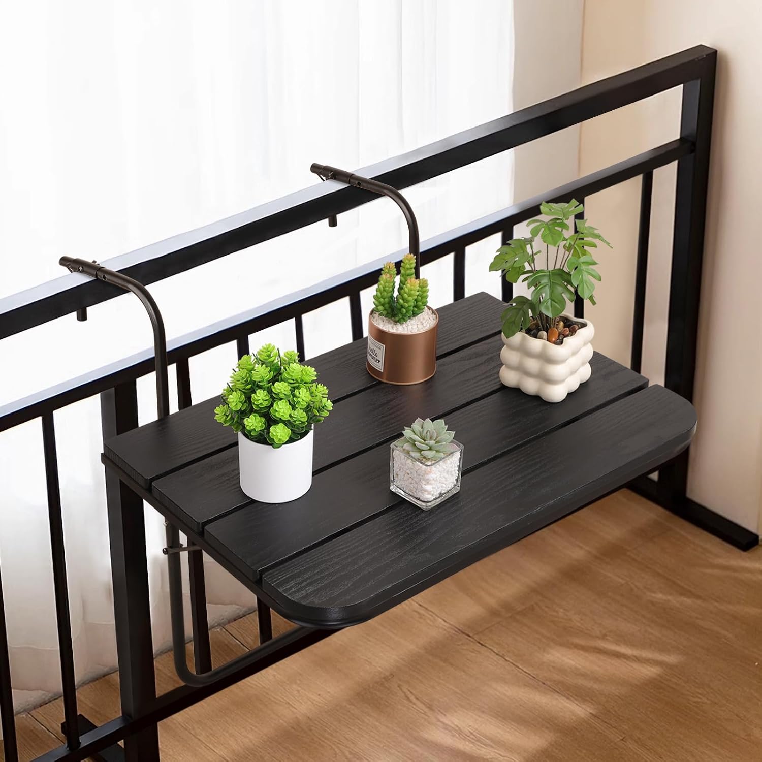 balcony bar table for railings outdoor folding deck rail table black adjustable height & width wood folding hanging bar serving tables with metal frme