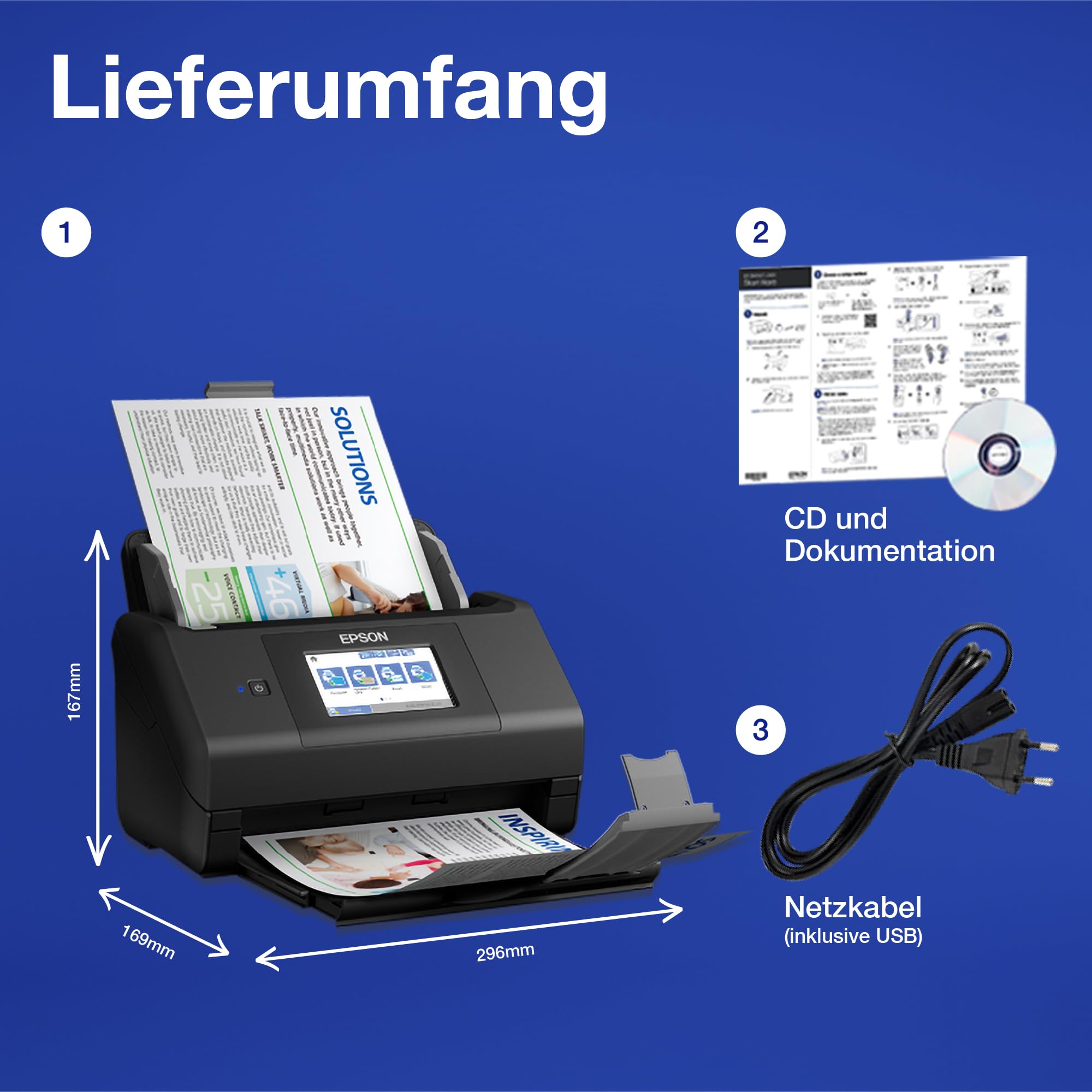Epson Workforce ES-580W Scanner, Dokumentenscanner (scannt ohne PC, 35 Seiten BZW. 70 Bildern pro Minute, bis DIN A4, beidseitiger Scan in einem Durchgang, automatische Ausrichtung) One Size