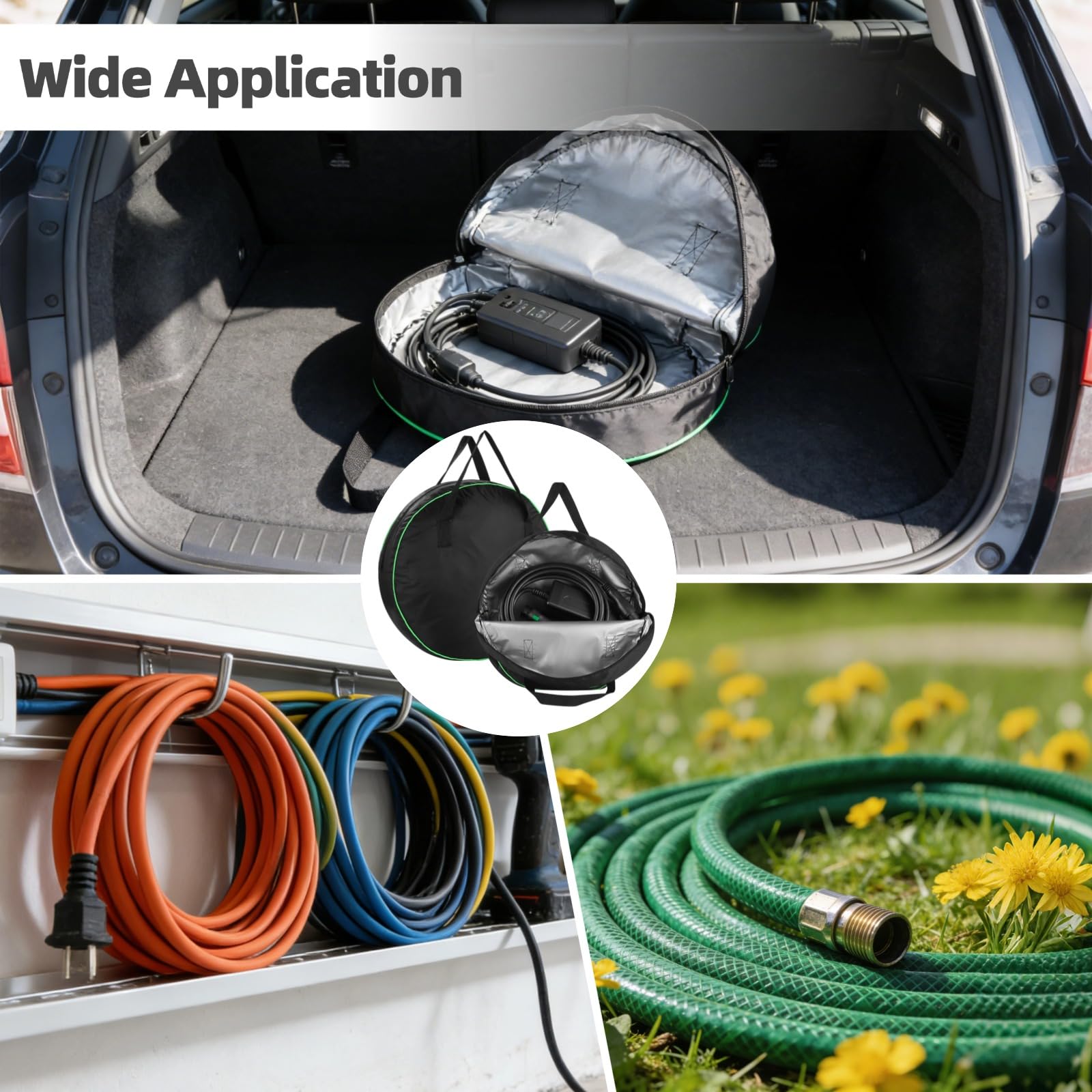 2 PCS EV Cable Bags, 2 Sizes Waterproof Oxford Cloth RV Hose Storage Bag with Silver Inner, Charging Cable Organizer with Reflective Strip, Jumper Cable Pouch for Electric Vehicle — view 6