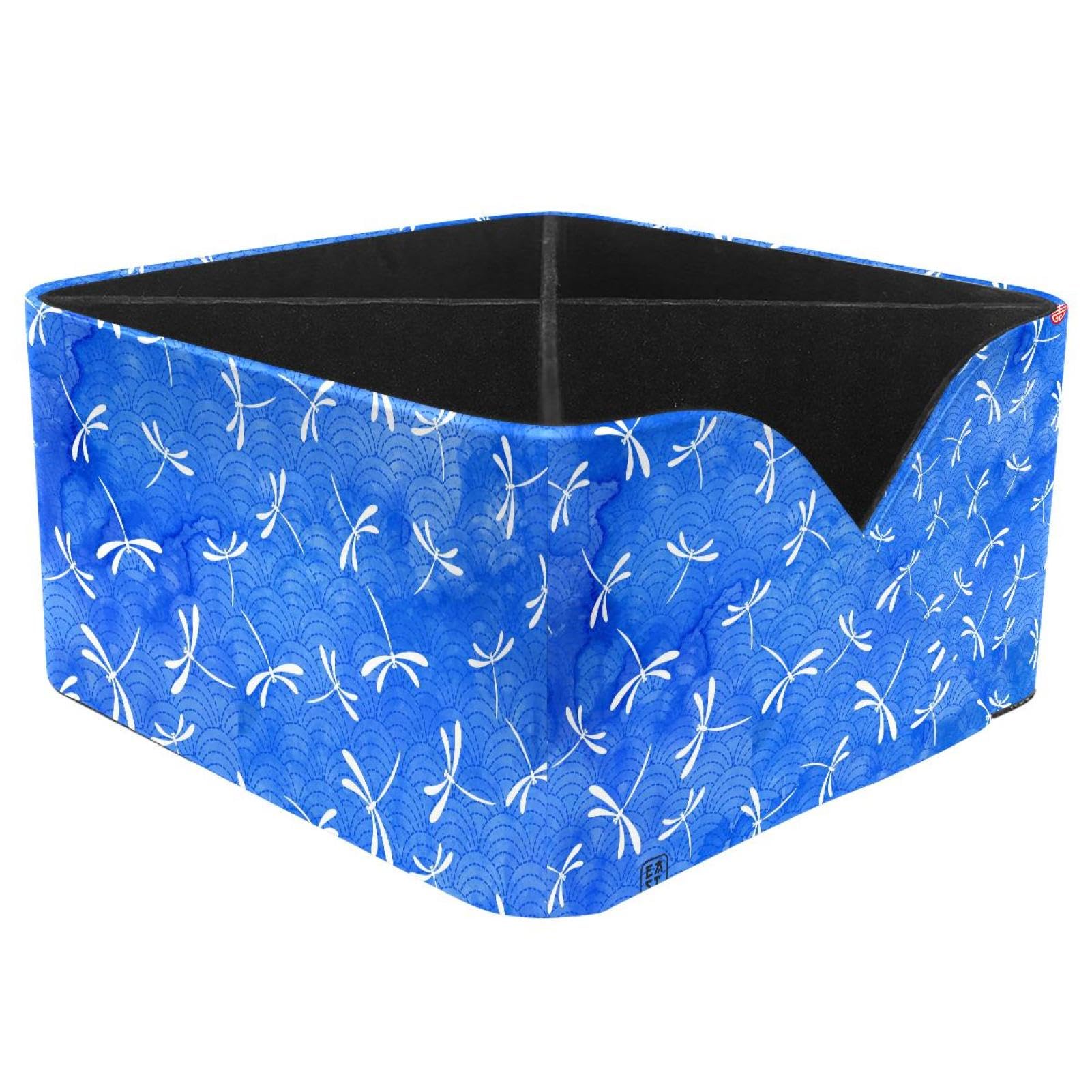 KengjuTesu Japanese Dragonflies Blue Watercolor Pattern Desktop Organizer Pen Holder, Rectangular Pencil Cup for Office, Study and Makeup Stations