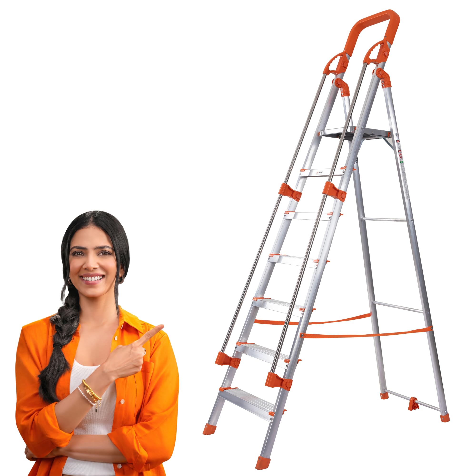PROHOME Aluminium Ladder for Home 8 Steps Foldable with Railing & Anti-Skid Wide Steps | 8 Step Ladder for Home Use, Kitchen & Household | 270 Kg Capacity Folding Ladder | 5 Year Warranty (Orange) — Amazon image 16