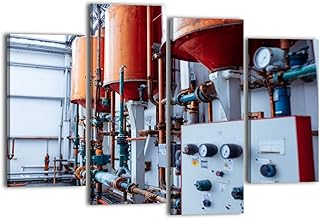 Canvas Wall Art for Bedroom 4 Panels Boiler room equipment for modern heating system Framed Art Prints Wall Decor for Bathroom Ready to Hang Western Home Decor Office Bar
