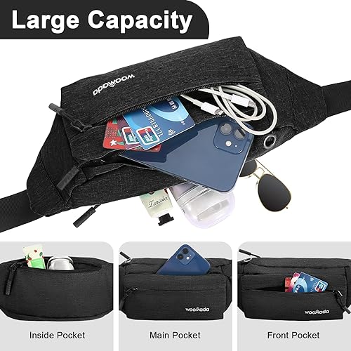 Miniatura 3 de WOOMADA Riñonera cruzada para mujer, riñonera con correa ajustable y conector para auriculares, bolsa de cintura con bolsillo para correr,
