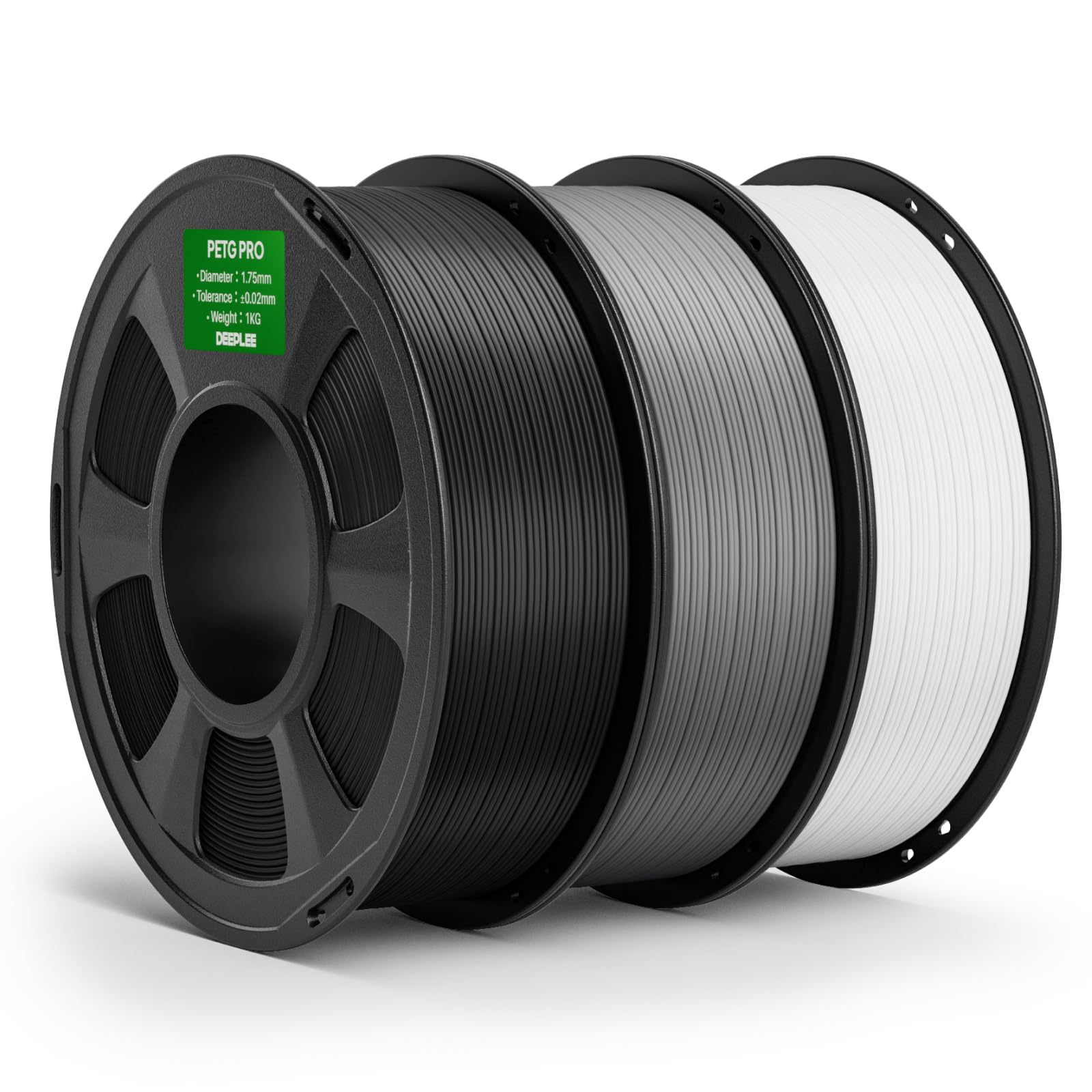DEEPLEE PETG Pro Nero/Bianco/Grigio 3kg, Filamento per Stampanti 3D 1,75mm con Resistenza Migliorata e Tenacità agli Agenti Atmosferici, Compatibile con la Maggior Parte delle Stampanti 3D FDM.