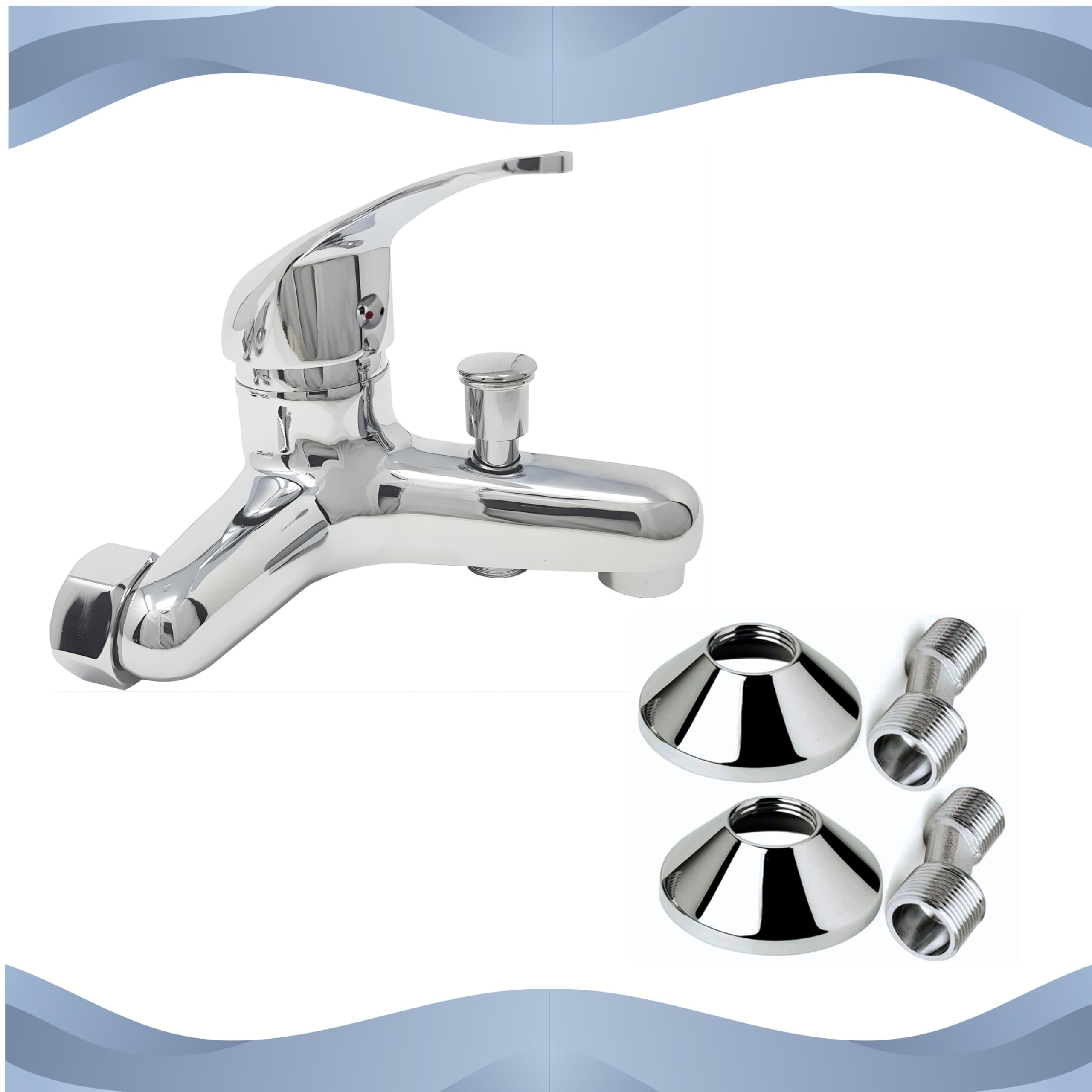 Yasta Miscelatore Vasca da Bagno Monocomando Esterno a Muro, Rubinetto con Deviatore per Doccia, Finitura Cromata Lucida, Design Moderno, Attacchi Standard Universali, Kit Montaggio Incluso