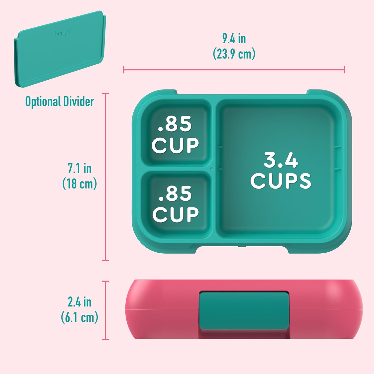 Bentgo Pop - Leak-Proof Lunch Box & Removable Divider for Ages 8+ & Teens - Lunch Container Holds 5 Cups of Food; 3-4 Compartments; Microwave/Dishwasher Safe; 2 Year Warranty (Bright Coral/Teal) - Image 6