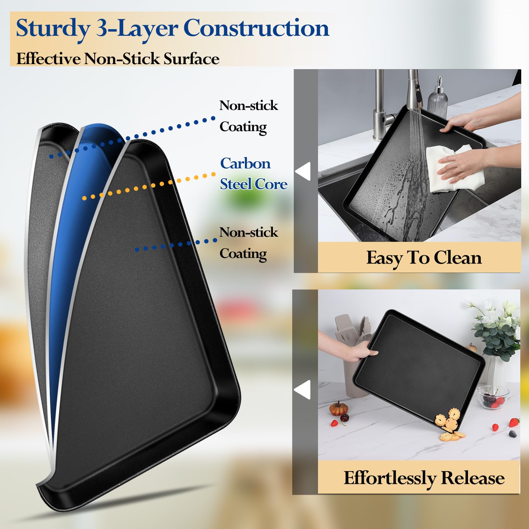 Homikit Non-Stick Baking Trays, Homikit Carbon Steel Sheet Pan Set Of 3, Professional Oven Tins for Baking… - Image 4