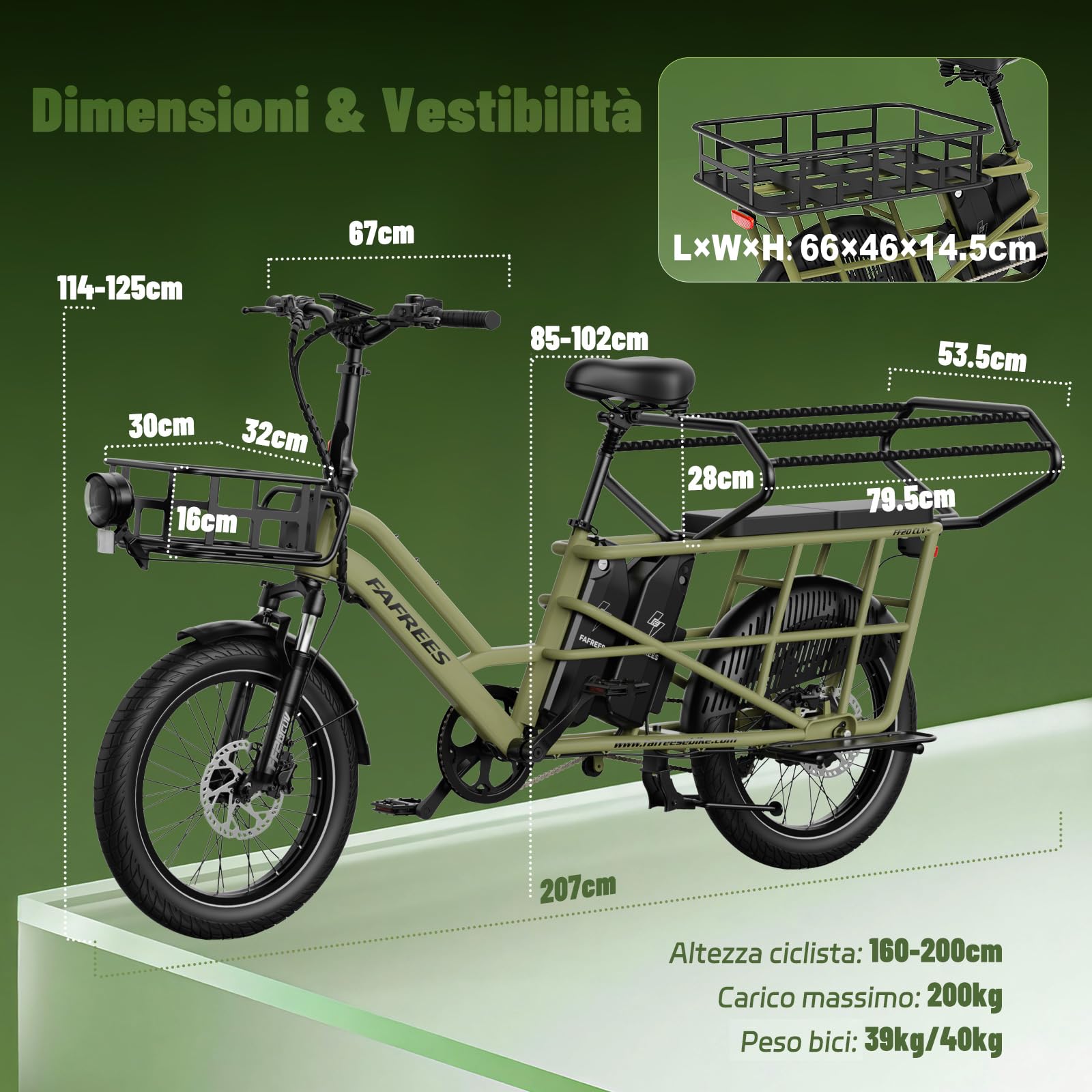 Fafrees FF20 CUV Bici Elettrica Cargo con Sensore di Coppia, Doppia Batteria 48V24Ah, Autonomia Fino a 140km, E-Bike Familiare con Cesto Posteriore Carico 200kg, Freni Idraulici, 20x3.0 Fat Tire