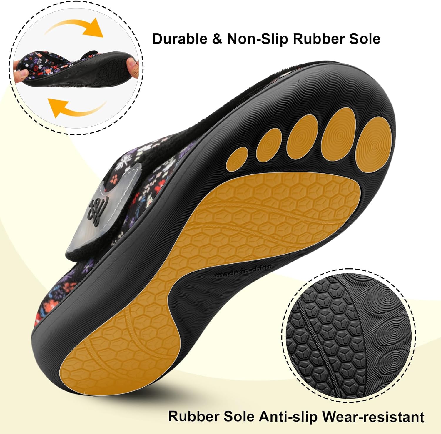 LeIsfIt Slippers for Women Extra Wide House Slippers Elderly Slip on House Shoes Non-Slip Indoor Outdoor Slipper Adjustable for Diabetic Swollen Feet - Image 5