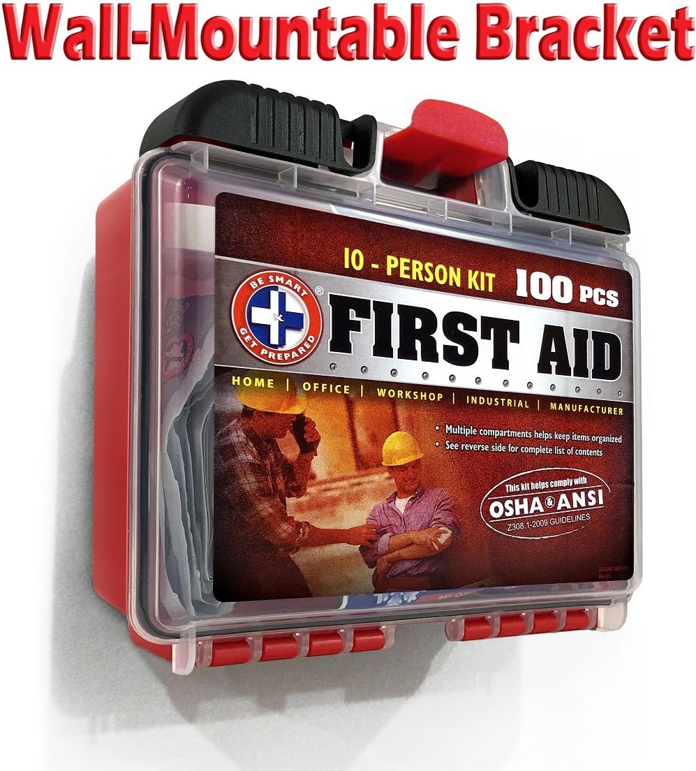 Be Smart Get Prepared 100Piece First Aid Kit, Exceeds OSHA Ansi Standards for 10 People - Office, Home, Car, School, Emergency, Survival, Camping, Hunting, & Sports : Sports & Outdoors