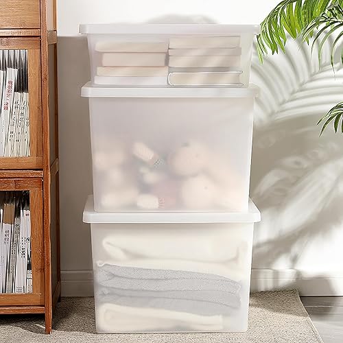 Miniatura 4 de Contenedores de almacenamiento de plástico apilables de 27 cuartos de galón con tapas, contenedor para organizar zapatos y manualidades en estantes