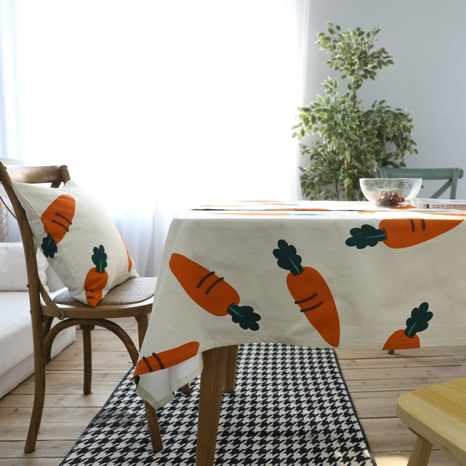 Nappe lin coton beige orange imprimé carottes 140x160cm pour table