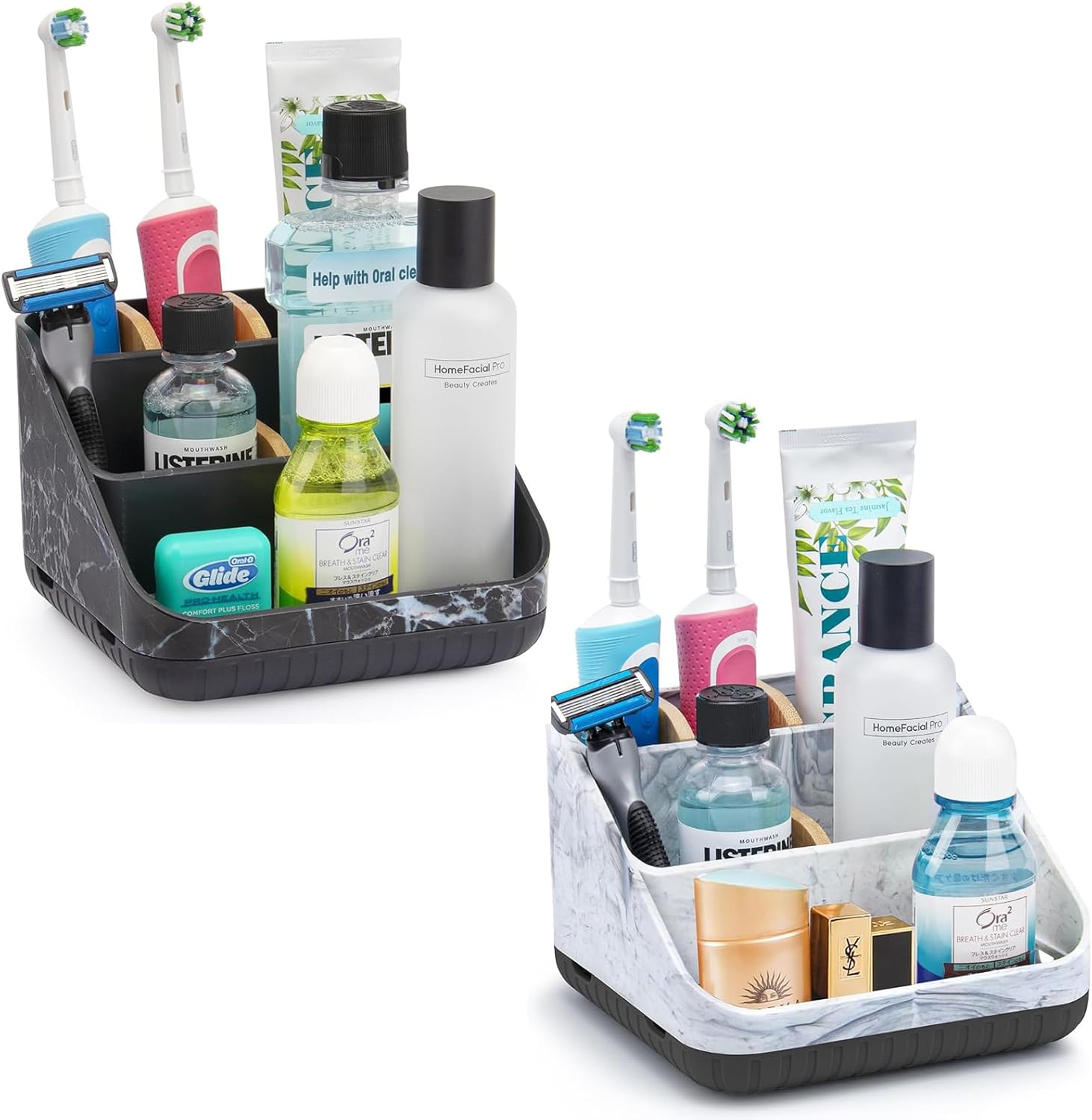 Bundle-2 Items: Bathrooms Countertop Organizer, Toothbrush and Toothpaste Holder, Marble