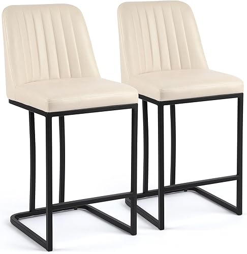 Miniatura 16 de LSSPAID Juego de 2 taburetes de bar de 24.8 pulgadas, modernos taburetes de bar tapizados de tela para mostrador, sillas de isla de cocina con patas