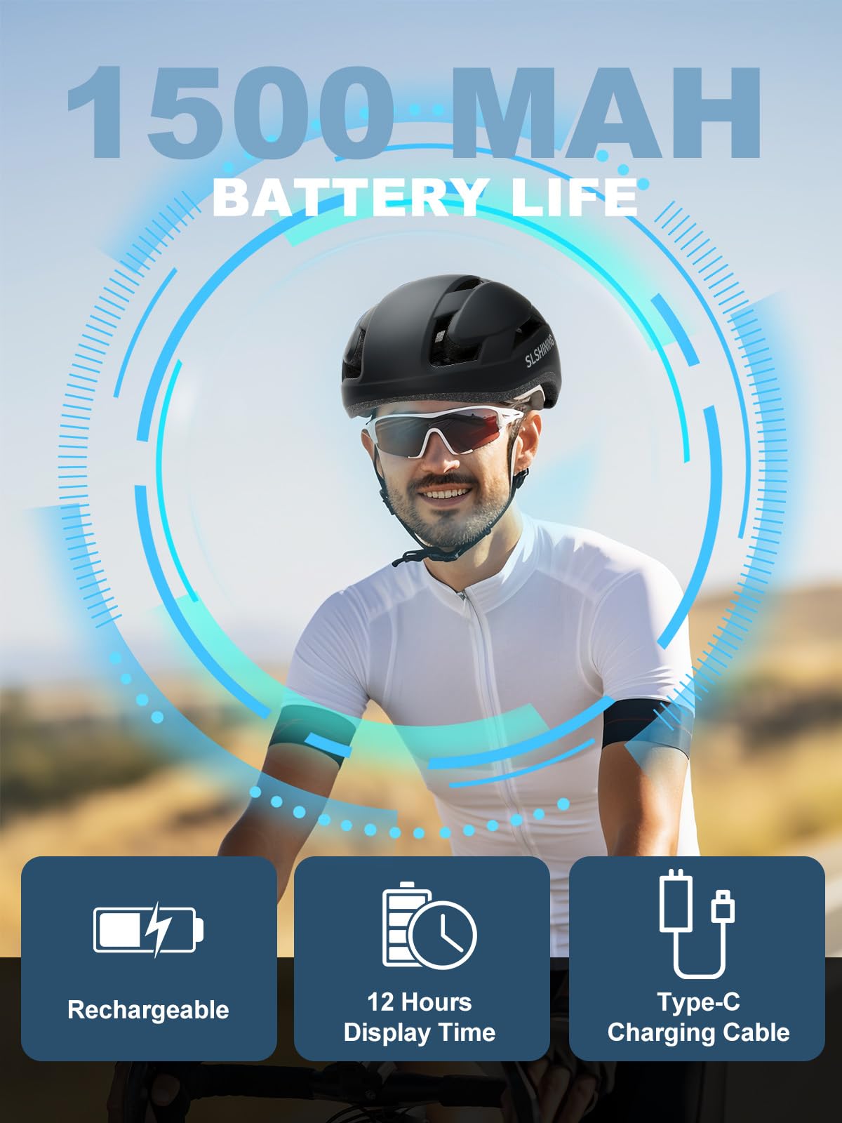 Intelligenter App-programmierbarer Fahrradhelm mit Blinker & USB-C | EN1078+CE Zert, 576-LED Display für Blinker/Stopp, App-DIY mit Text/Animation, 1500mAh Akku, 12h Laufzeit, Kopfumfang 58–61cm