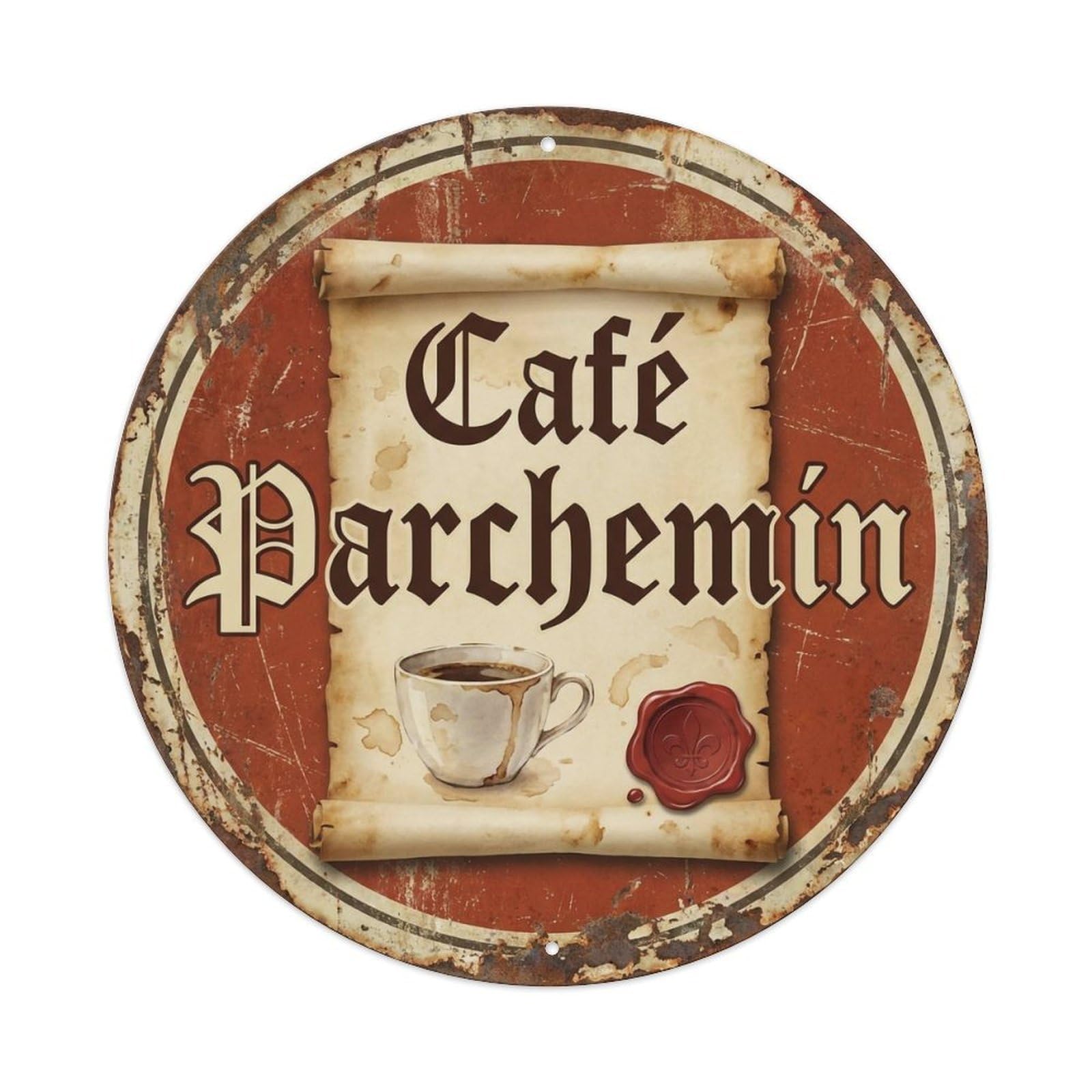 Scroll Parchment Mancave Cafe Metal Tin Sign Plaque Wall Decor for Cafe, Club, Garden Round Metal Poster 8x8Inch