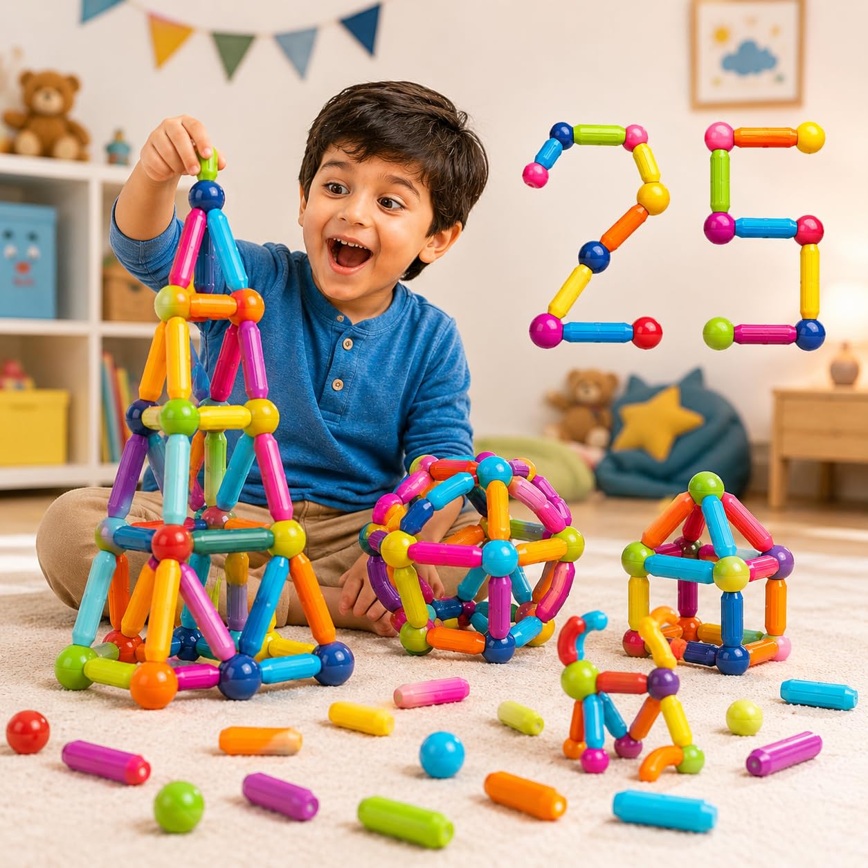 Kiran creation Magnetic Blocks for Kids 3D Construction & Magnet Toys for Kids Toys for 2-5 Years boy/Girl Magnetic Building Blocks | Educational Toy (25pcs)-image-28