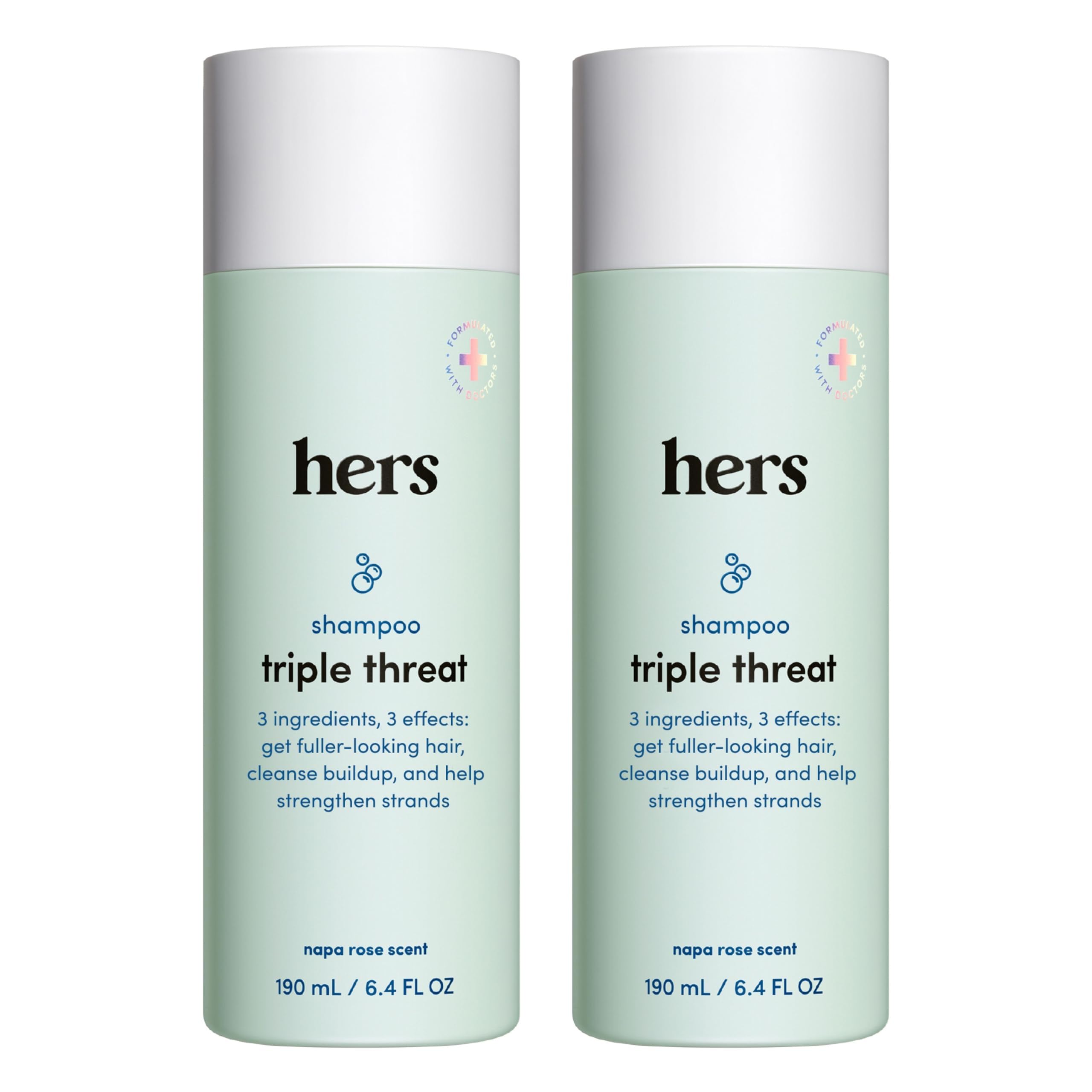 HIMS & HERS Triple Threat Shampoo 2 Pack - Thickening Shampoo for Women with Biotin, Saw Palmetto, Pumpkin Seed Oil - Reduces Shedding - Light Rose Scent - 2 Pack, 6.4oz