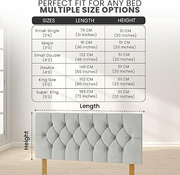 Chesterfield Padded Lined Divan Bed Headboard | Plush Velvet Headboards for 4ft Small Double Bed Frame | Elegant design wooden material headboards for beds (Silver, 4ft Small Double Height-20inch)