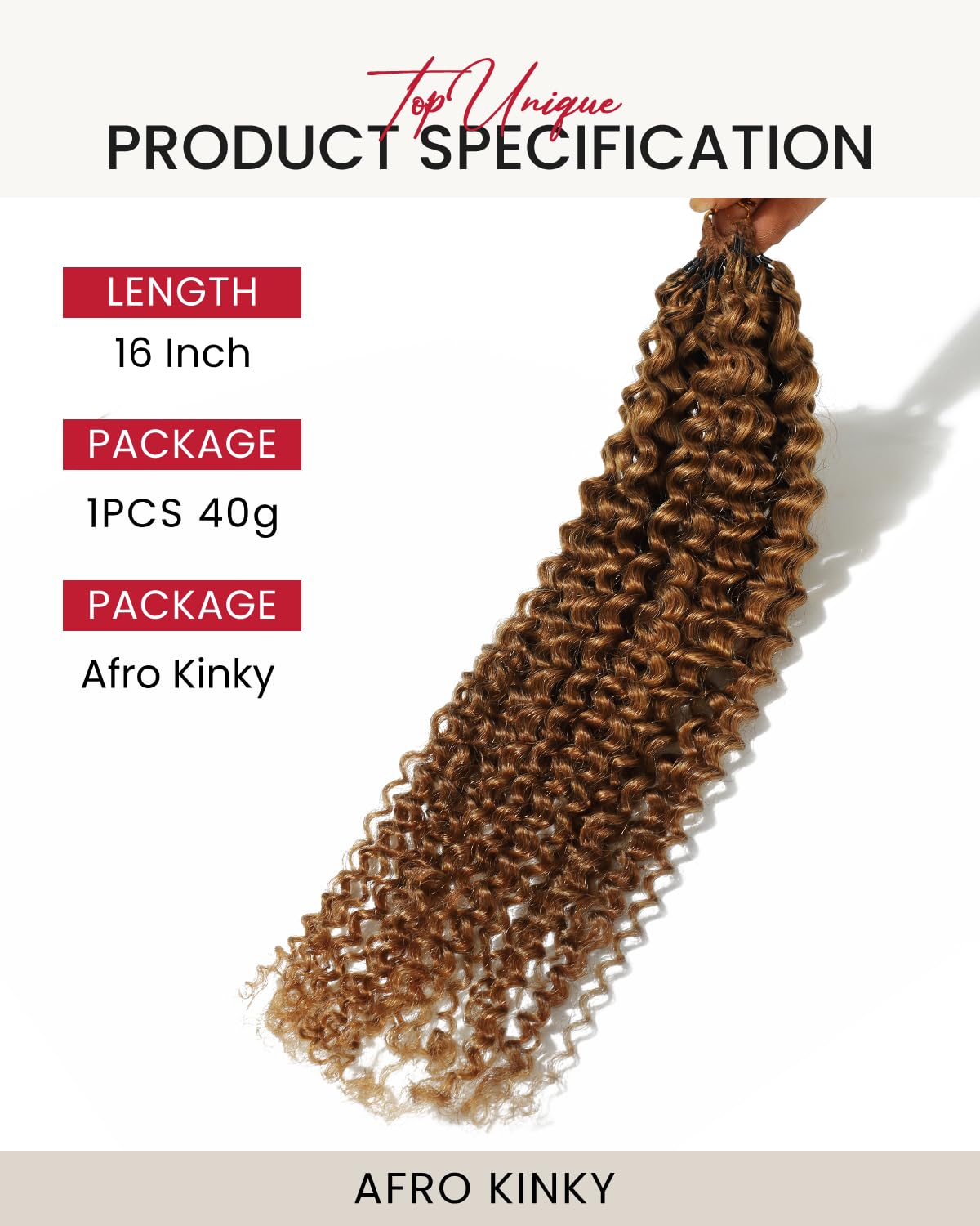 Human Crochet Hair Afro Kinky Curly Pre-Separated 16 Inch, 40g Invisible Knots Crochet Hair Extensions for Black Women #30