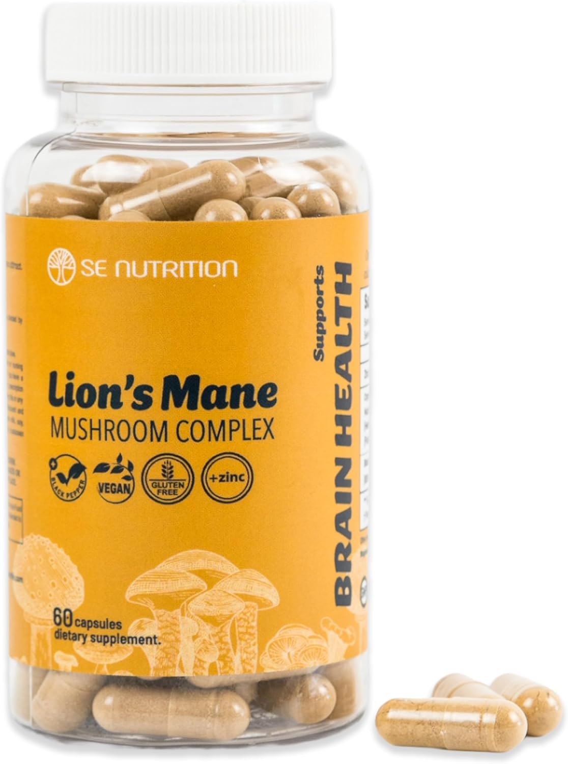 Lion’s Mane Mushroom Capsules with Zinc for Optimal Absorption – Clean, Natural, Vegan, Non‑GMO – Brain & Cognitive Support, Focus, Memory & Immune Activation – 60 Pills – Made in USA