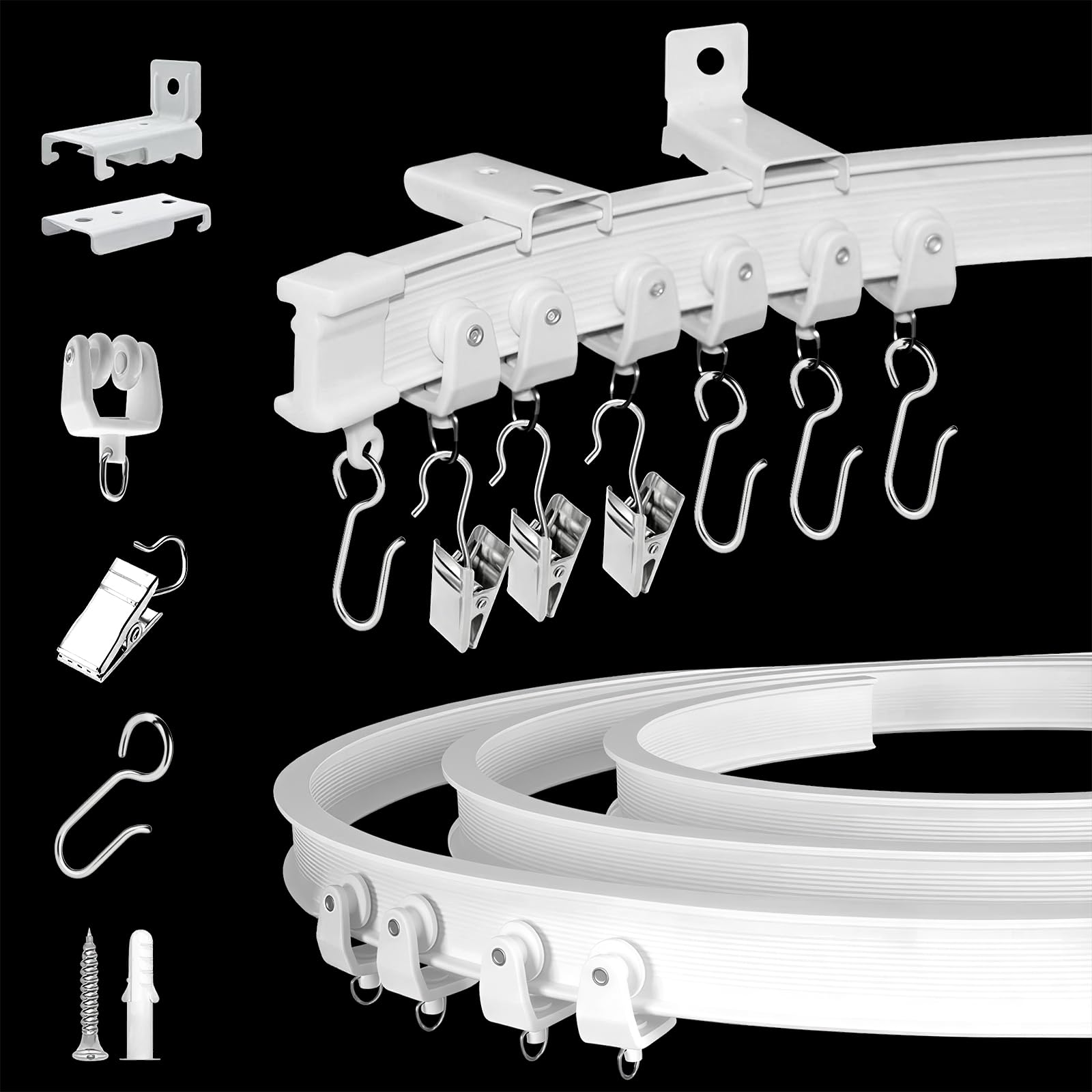 Flexible Bendable Curtain Track Ceiling Wall Mount 12 Ft Ceiling Track for Curtains Room Divider Curved Slide Curtain Rail Heavy Duty Ceiling Curtain Track System for RV Bay Windows