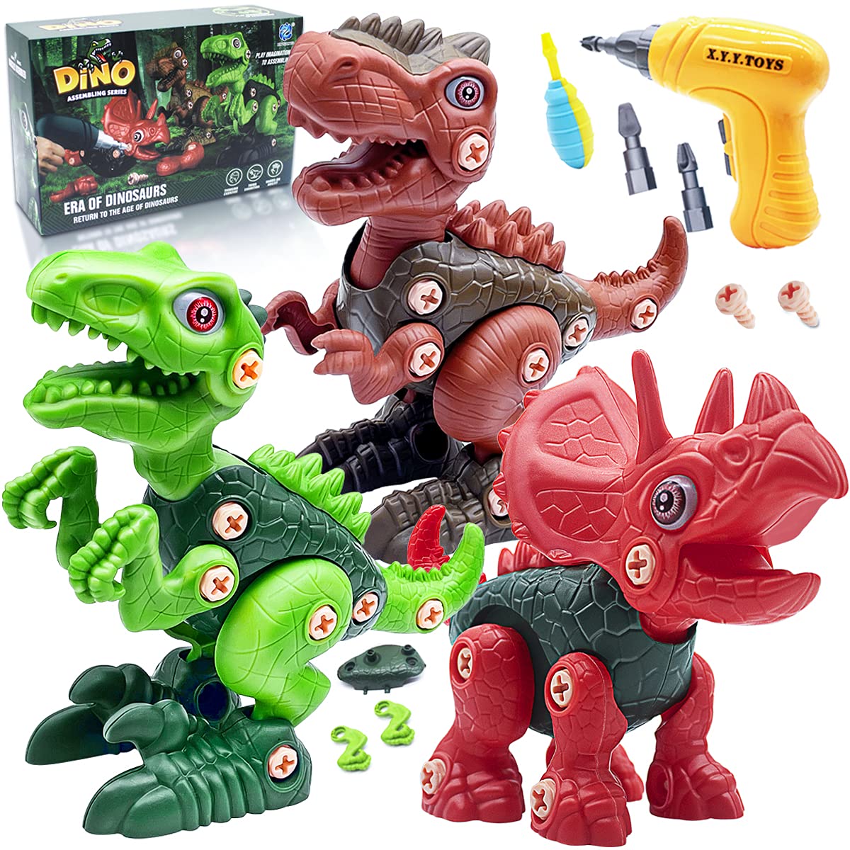 Amerzam Take Apart Dinosaur Toys for Kids 3-5, Building Construction Toys Set with Electric Drill, STEM Learning Toys for 3 4 5 6 7 8 Year Old Boys and Girls Halloween Christmas Birthday Gifts