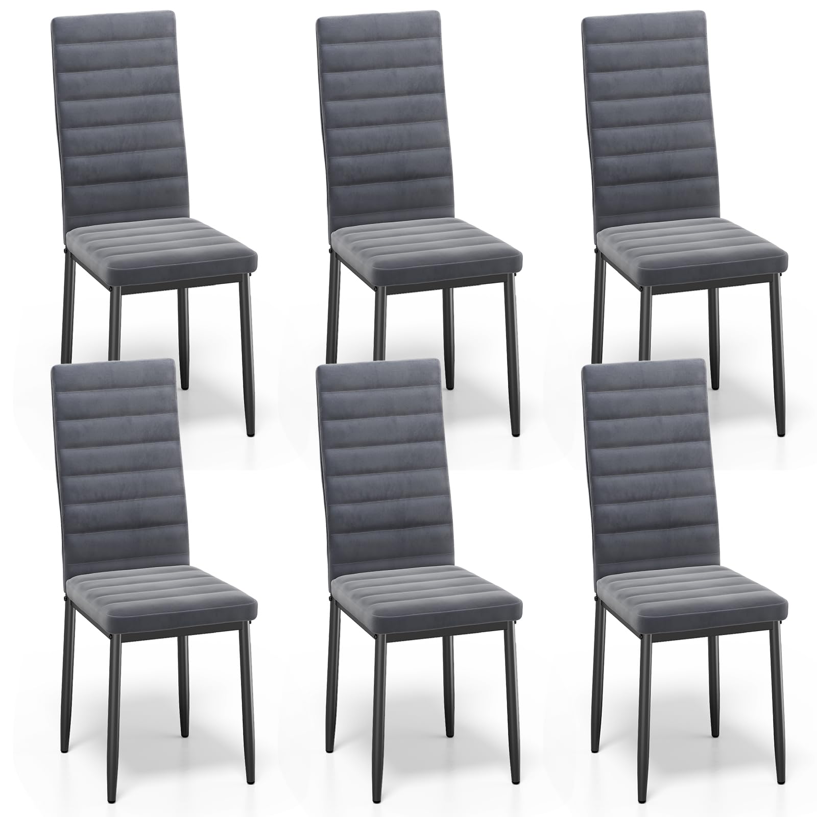 Bealife 6 Chaises Salle à Manger en Velours, Dossier Haut, Gris Foncé