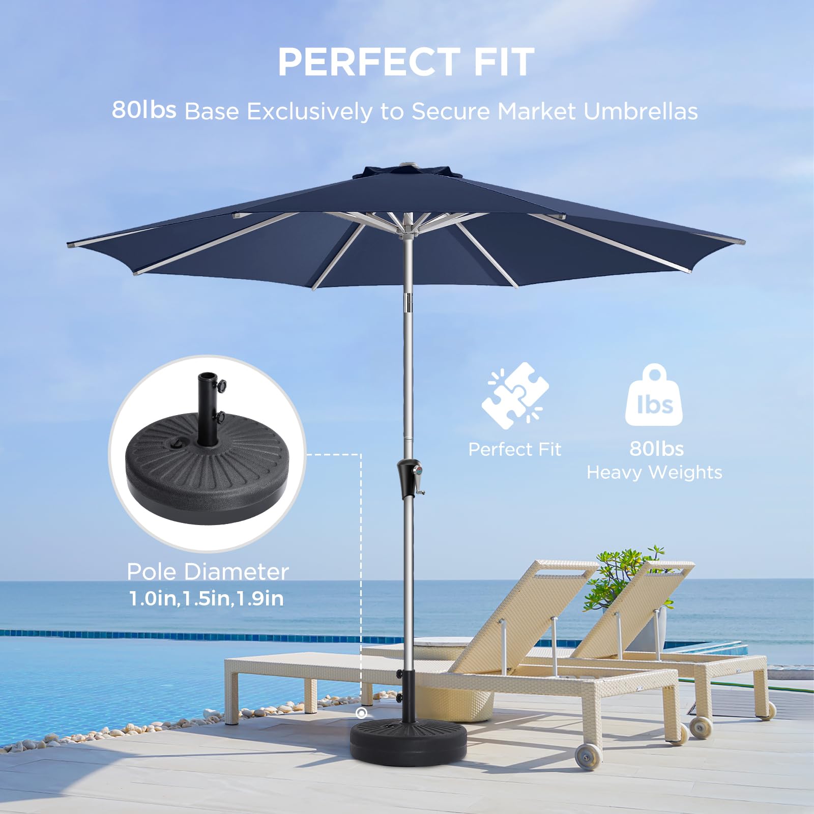 Base Per Ombrellone LOKATSE HOME 18'' Quadrata: Riempibile Con Acqua (28 Kg), HDPE Nero - 6
