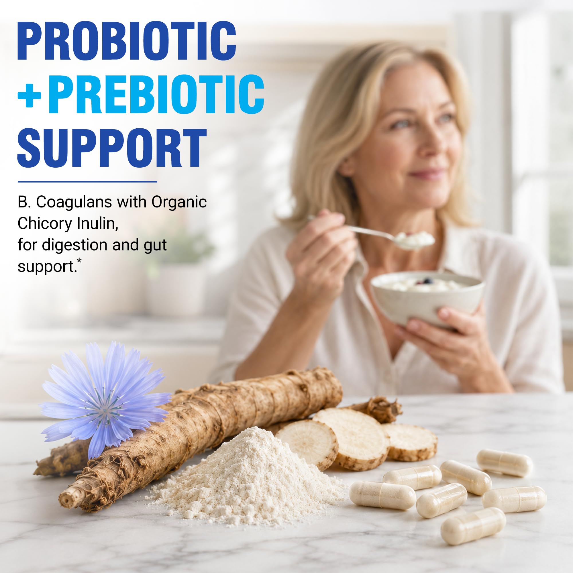 Ultimate B. Coagulans Probiotic 10 Billion CFU Yogurt Starter Culture, 2-in-1 Gut Health Prebiotic Supplement Supports Digestion, Made with Bacillus Coagulans & Organic Chicory Inulin, 60 Capsules — Amazon image 3