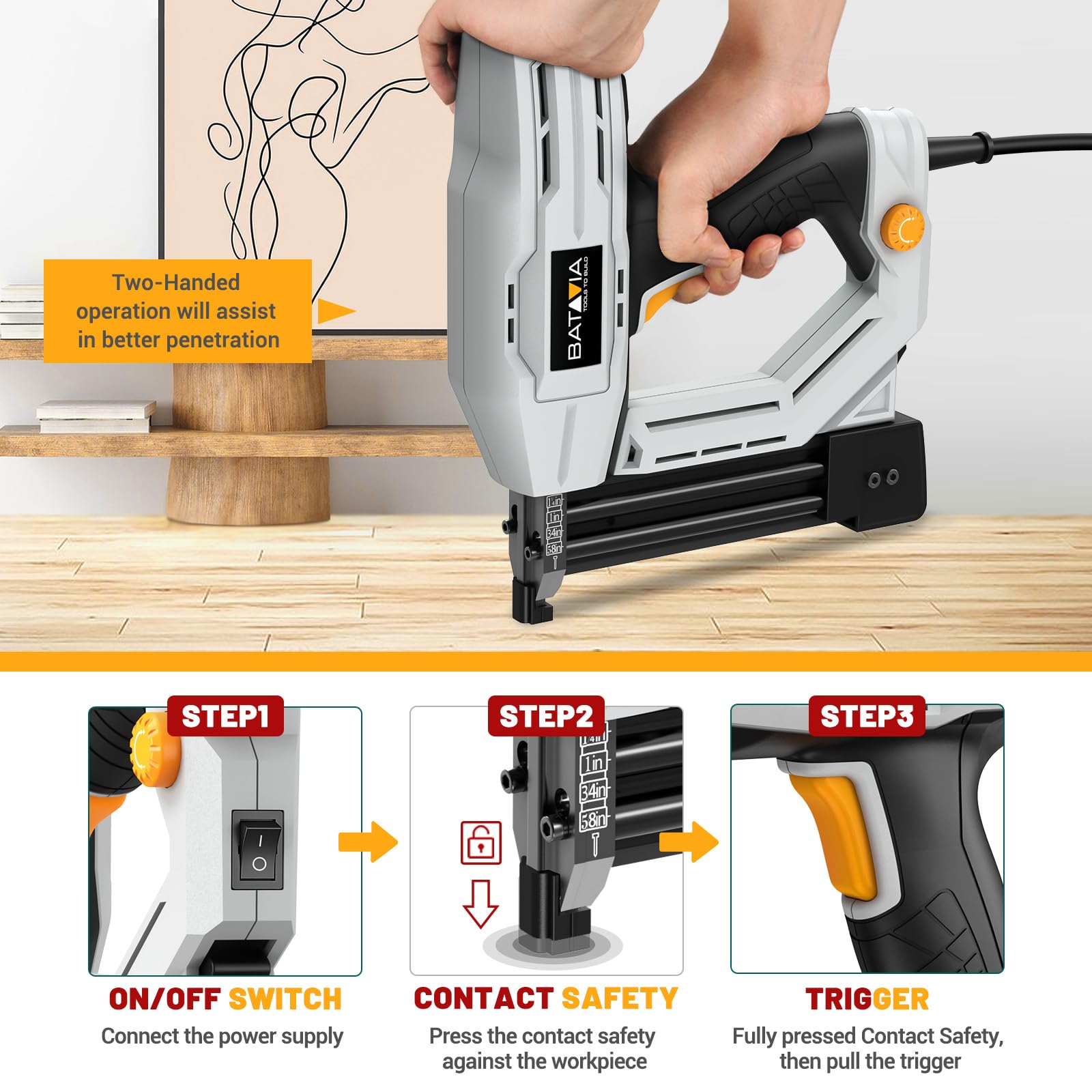 Batavia Electric Brad Nailer - 2-in-1 Staple Gun -6
