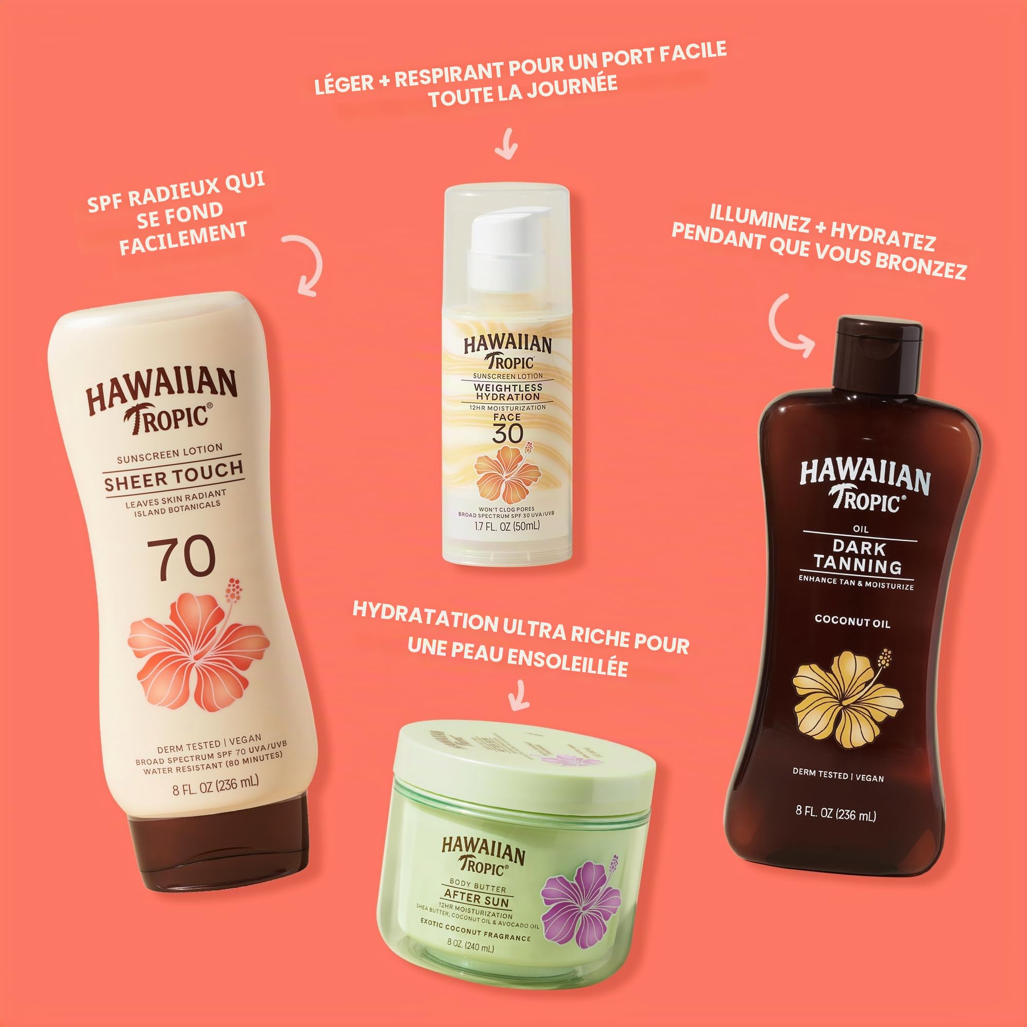 Hawaiian Tropic Sheer Touch Lotion solaire SPF 70, 236,8 g | Crème solaire hawaïenne Tropique SPF 70, écran solaire SPF élevé, écran solaire sans oxybenzone, crème solaire hydratante, crème solaire