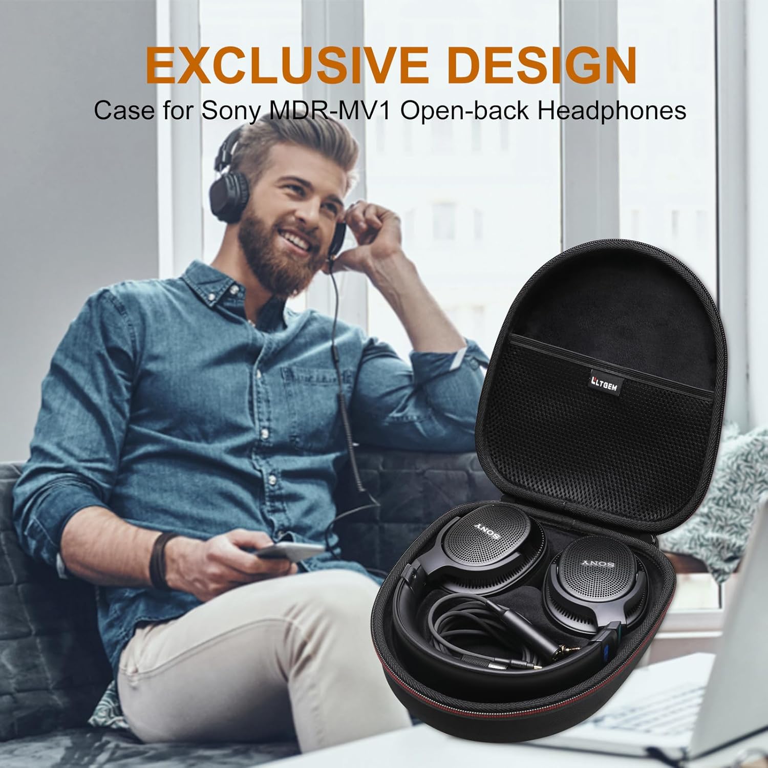 LTGEM Case Compatible with Sony MDR-MV1 / MDR-M1 / MDR-M1ST Open Back Reference Monitor Headphones(Case Only)