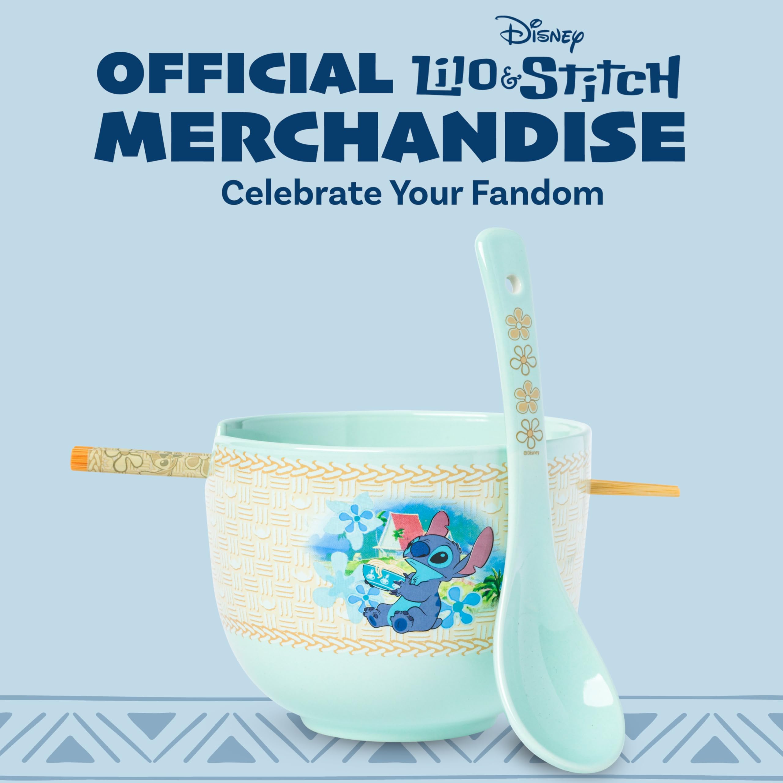 Silver Buffalo Lilo and Stitch Bol à ramen en céramique avec baguettes et cuillère 590 ml