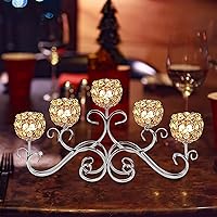 Vista 6 de Portavelas de cristal con 5 brazos plateados, candelabro, centros de mesa para comedor, sala de estar, candelabros, candelabros, decoración