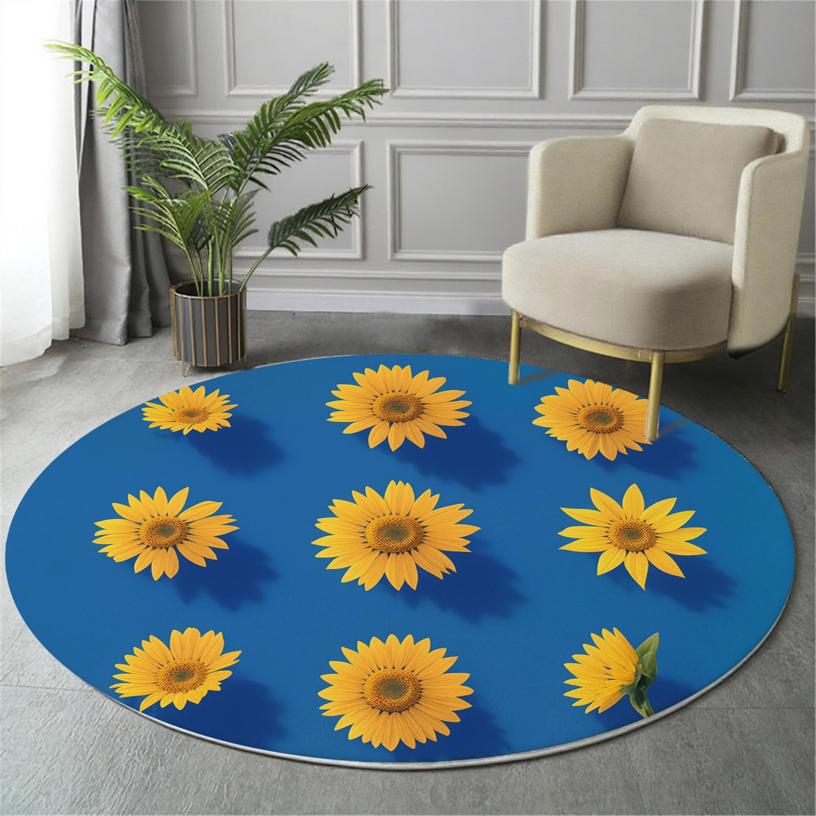 Tapis rond bleu pour salon moderne shaggy doux tapis de chambre antiderapant