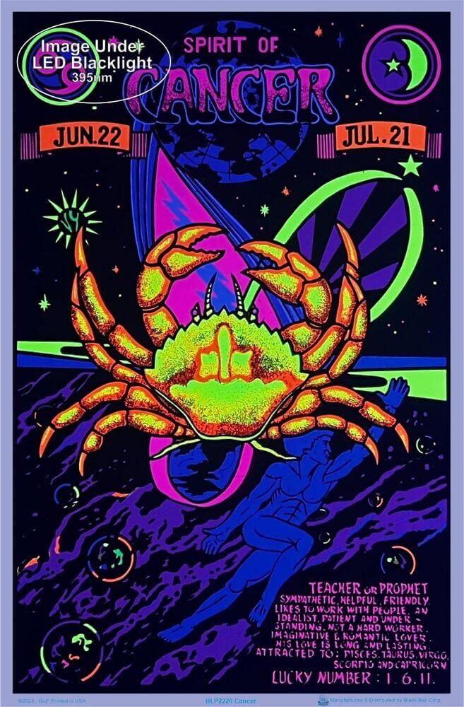 ZODIAC LOVERS ブラックライトポスター　サイケデリックポップアート Amazon.com: Cancer Zodiac Sign - Flocked - Blacklight Poster - 23