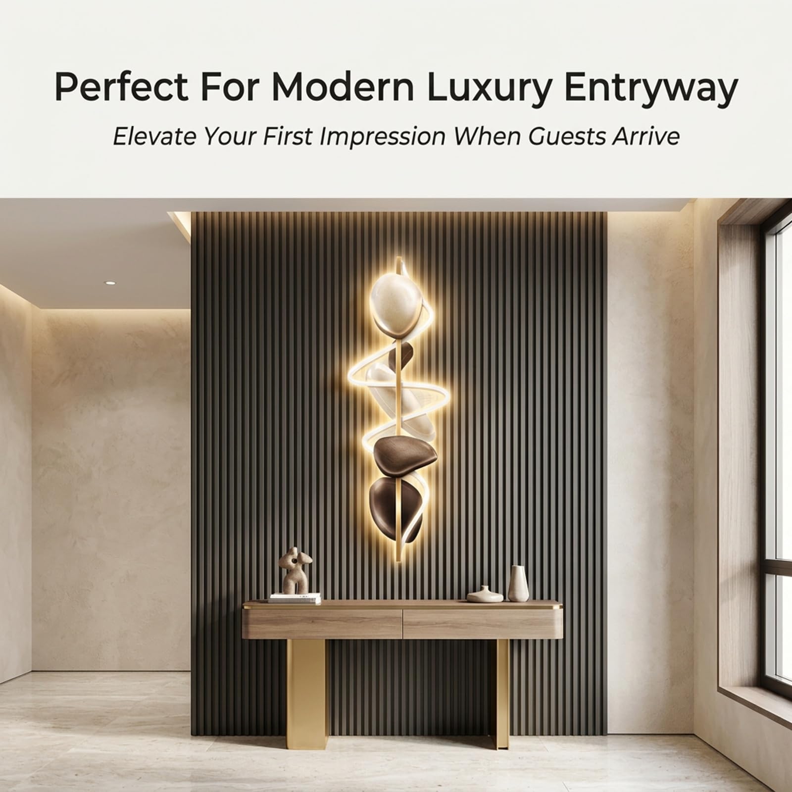 Arte Murale 3D a LED Moderna, Decorazione Scultura da Parete con Luci | Design geometrico 3D, Illuminazione LED calda, Installazione rapida, Arredo casa(D,47.2IN*15.7IN_LED+REMOTE)