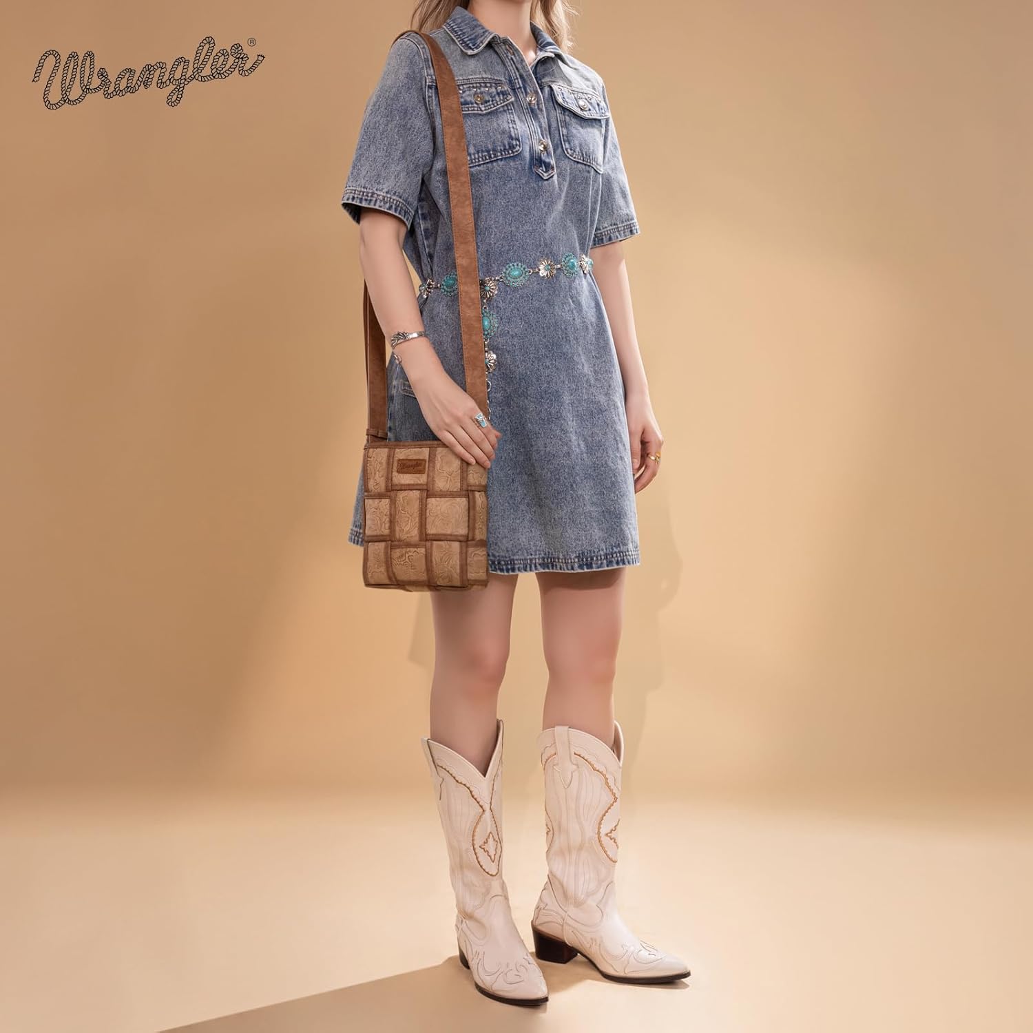 Wrangler Woven Crossbody Bag for Women Vintage Floral Tooled Cross Body Purse - Image 6