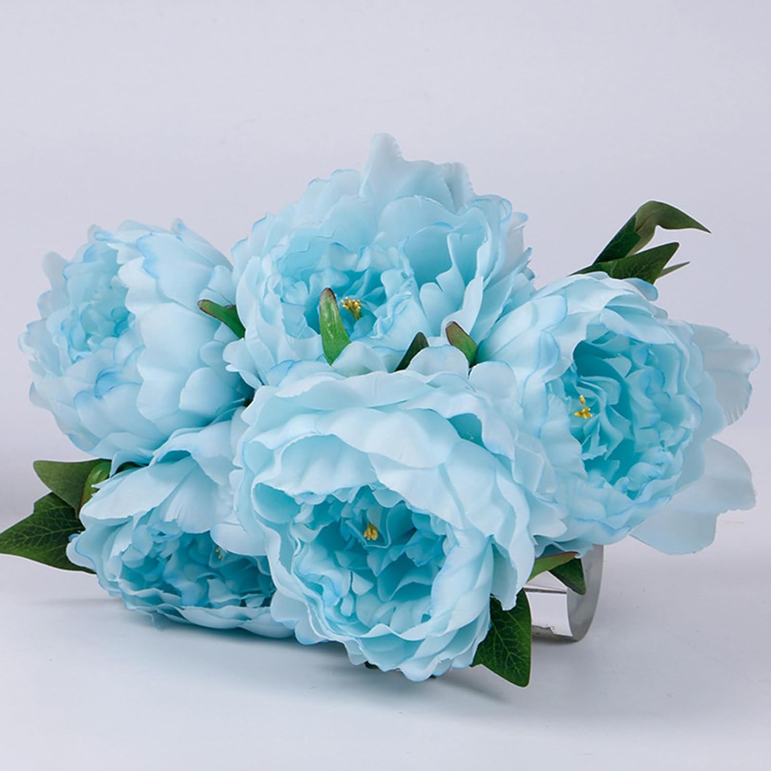 Artificial Peony Silk Flowers Bouquet Home Wedding Decoration, 1 Pack, 5 Heads (Turquoise) - Image 4