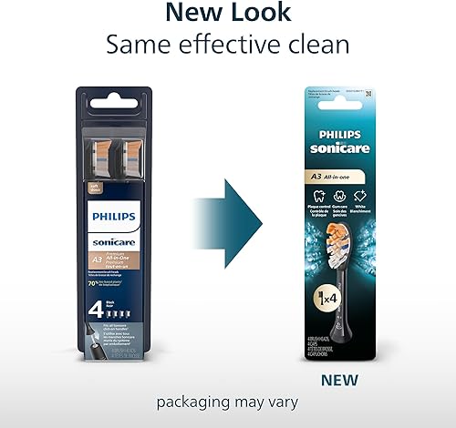Miniatura 2 de Philips Sonicare A3 All-in-One - Cabezales de cepillo de dientes eléctricos de repuesto genuino, negro, paquete de 4 unidades de suministro para un