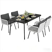 GarveeLife 5-Piece All-Weather Wicker Patio Dining Set: 4 Cushioned Chairs + Tempered Glass Table for Balcony Garden Porch