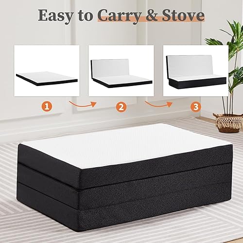 Miniatura 8 de Sweetcrispy Colchón de espuma viscoelástica triple  Almohadilla de cama portátil de 4 pulgadas, tapete plegable y lavable con certificado