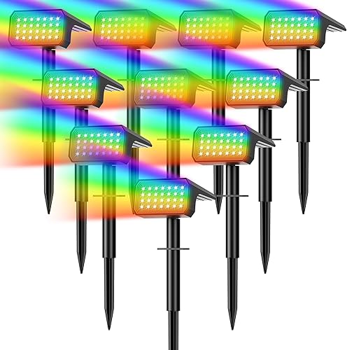 Luces de punto para exteriores que cambian de color, 10 unidades28 LED 7 modos de encendido y apagado automático, focos solares de paisaje, IP67