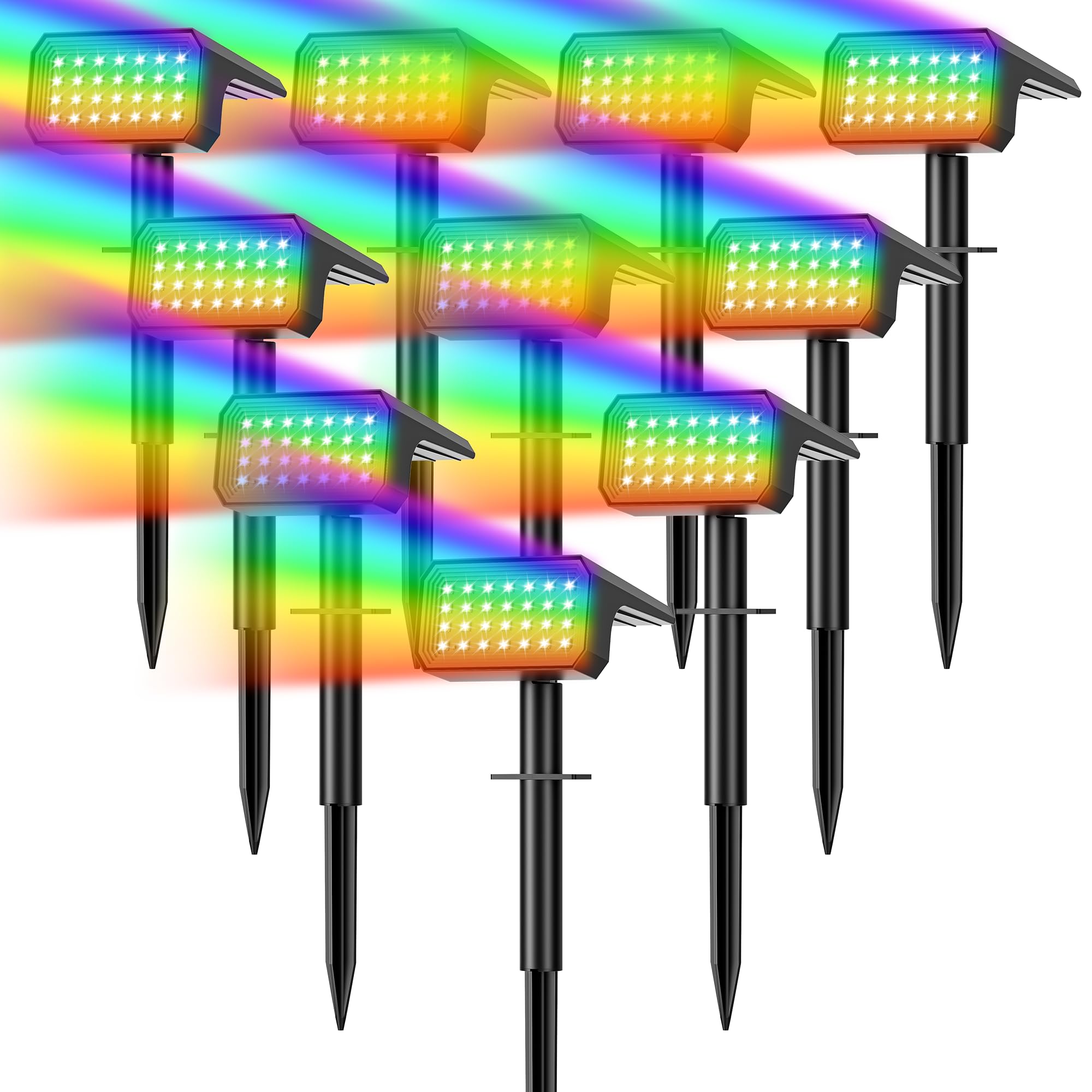 Solar Spot Lights Outdoor Color Changing 10 pack 28 LED 7 Modes Auto On Off Solar Landscape Spotlights