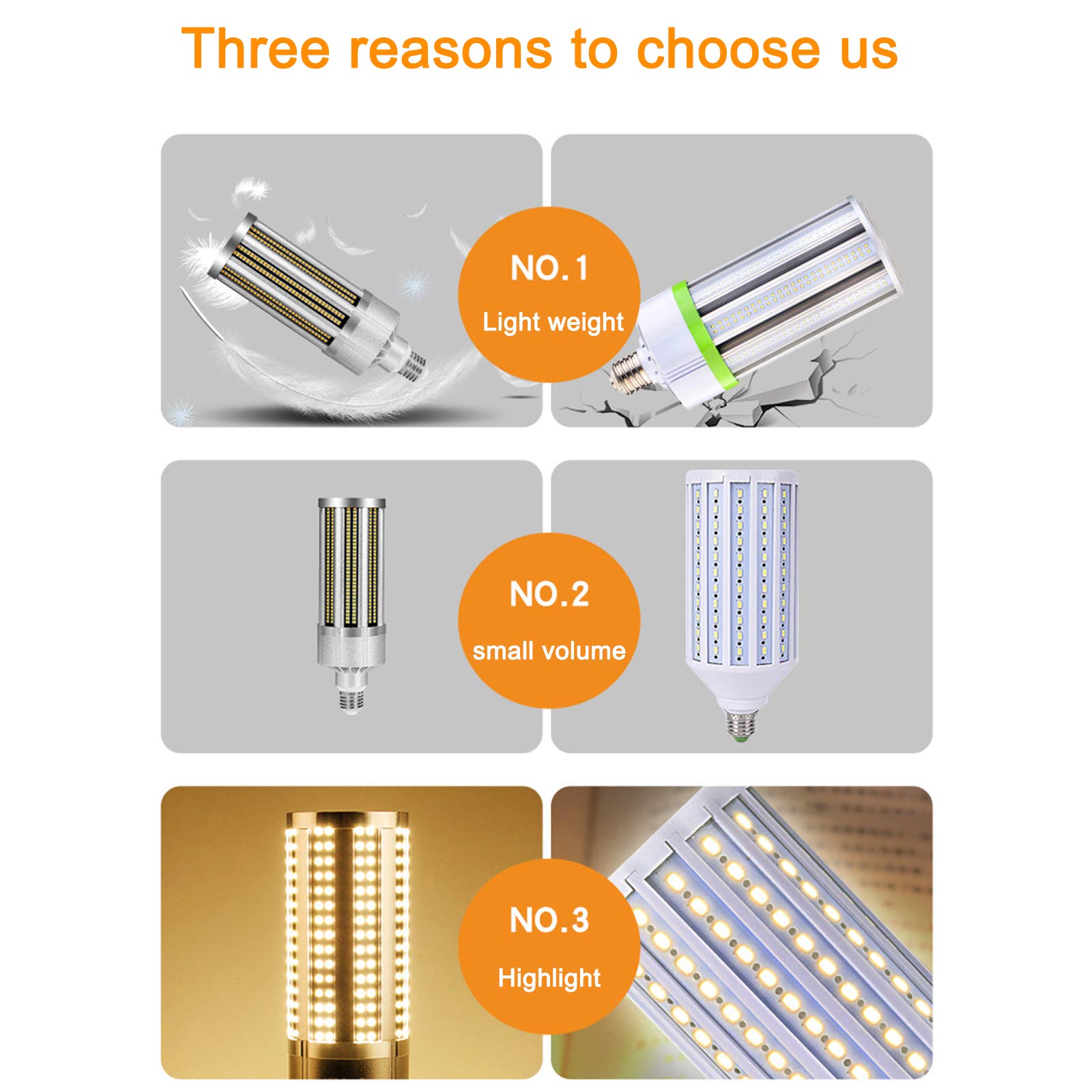 Ampoules LED en forme maïs 60 W, équivalent à une ampoule à incandescence 600 W, 7 200 lm, ampoules à vis Edison E27 avec adaptateur E39, angle faisceau 360 degrés, 2 pièces