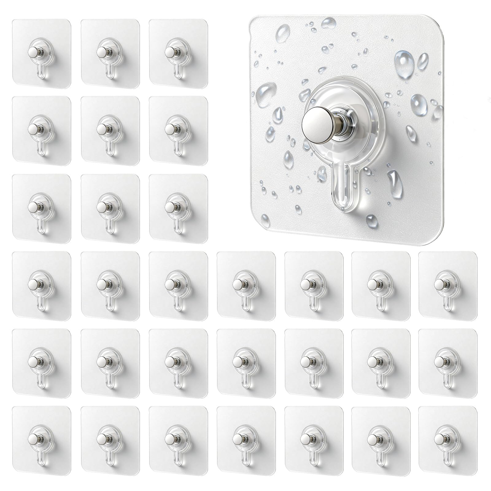 Adhesive Picture Hooks No Nails, 30Pcs Self Adhesive Picture Hangers Heavy Duty, 5kg Load Capacity, Transparent Stick on Wall Photo Frame Hooks for Hanging Pictures, Wall Art Home Decor